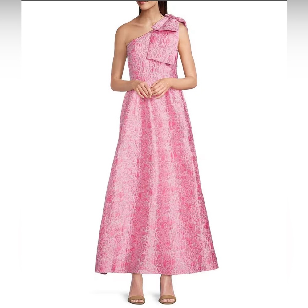 Abbey Glass Caroline Asymmetrical Neck Bow One Shoulder Pocketed A-Line Gown